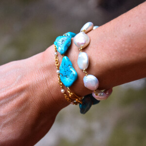 Tris Bracciali oro perle turchese