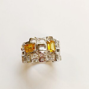 Anello a fascia zaffiri gialli e brillanti